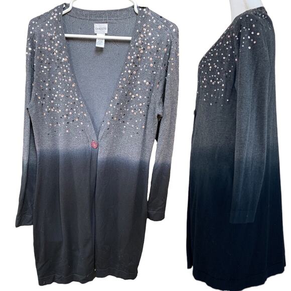 Chico’s Ombré Cardigan Sequin Duster Sweater Size 1 Medium - Picture 4 of 4